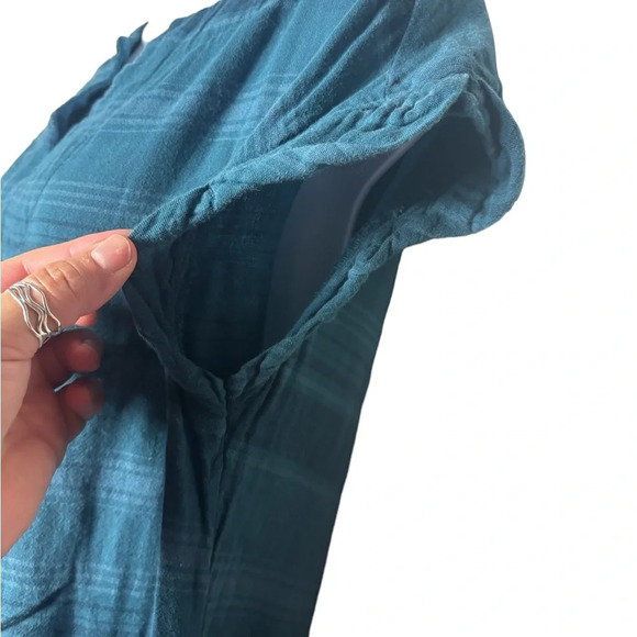 Prana Shirt Dress Cap Sleeve Blue Striped Oversized Relaxed Size XL Gauzy Pocket - Picture 4 of 8